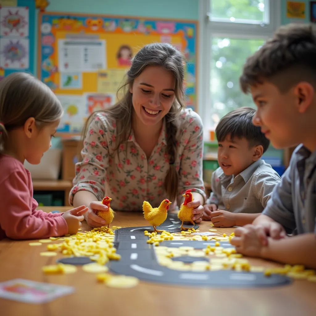 Teacher with students playing Chicken Road